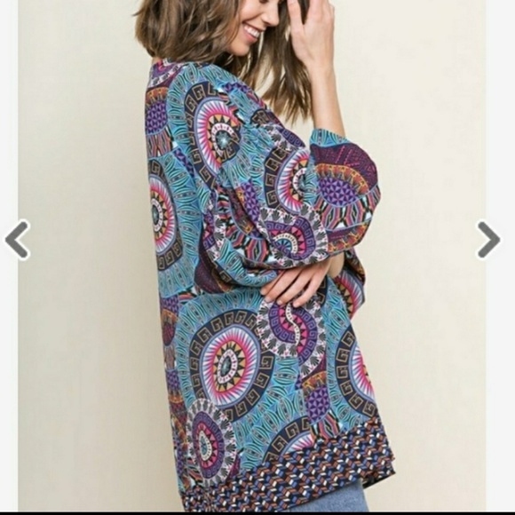 🍒 HP  Medallion Scraf Print Open Front Kimono - Picture 6 of 7